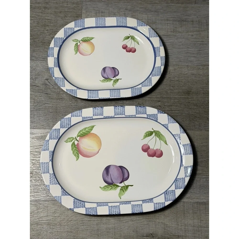 Discontinued Pfaltzgraff Hopscotch Fruit Oval Serving Platters Set Of 2